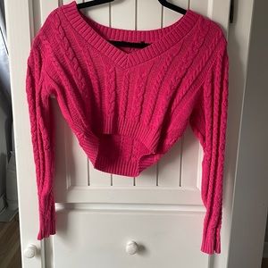 Forever21 Fuchsia Cropped V-Neck Womens Sweater